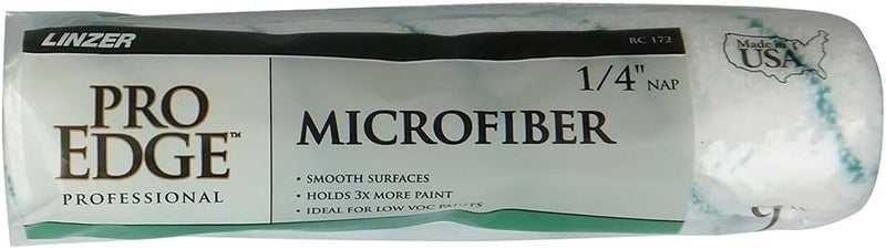 Linzer Pro Edge Microfiber Paint Roller Cover, 1/4 Inch Nap, 9 Inch Length, Shed-Free, White